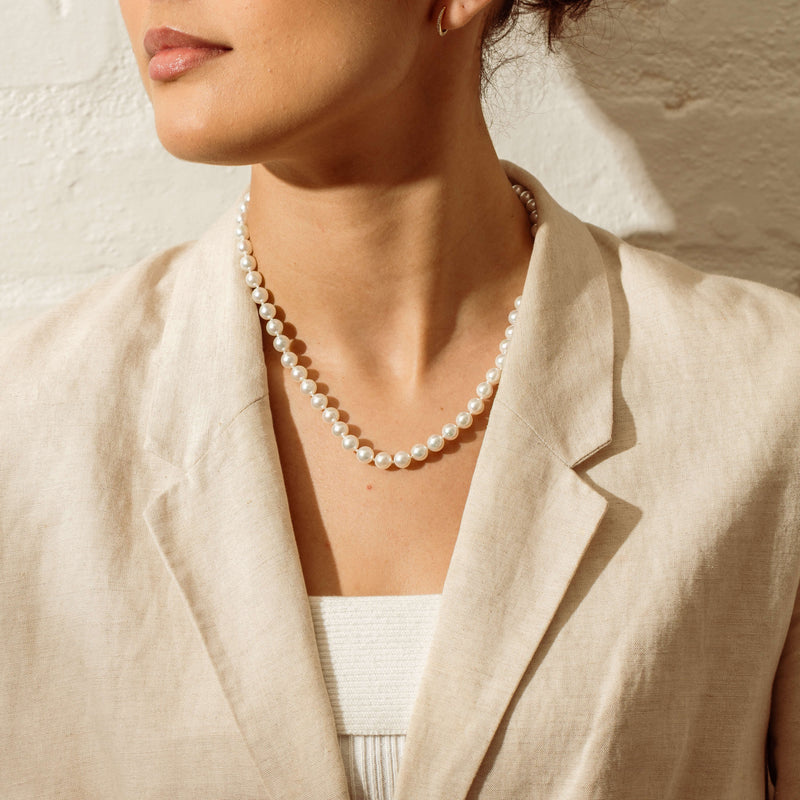 9ct Yellow Gold Akoya 7-7.5mm Pearl Strand Necklace - Necklace - Walker & Hall