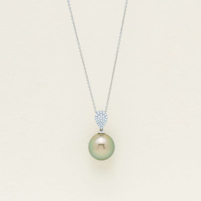 18ct White Gold 13.3mm Tahitian Pearl Diamond Aegean Pendant