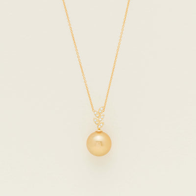 18ct Yellow Gold 13.2mm Golden Pearl & Diamond Pendant