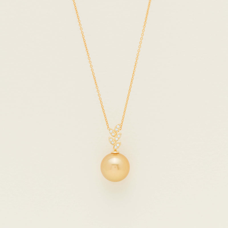18ct Yellow Gold 13.2mm Golden Pearl & Diamond Pendant