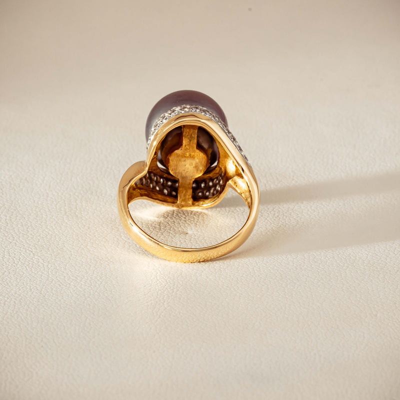 Deja Vu 18ct Yellow Gold 11.8mm Black Pearl & Diamond Ring - Ring - Walker & Hall