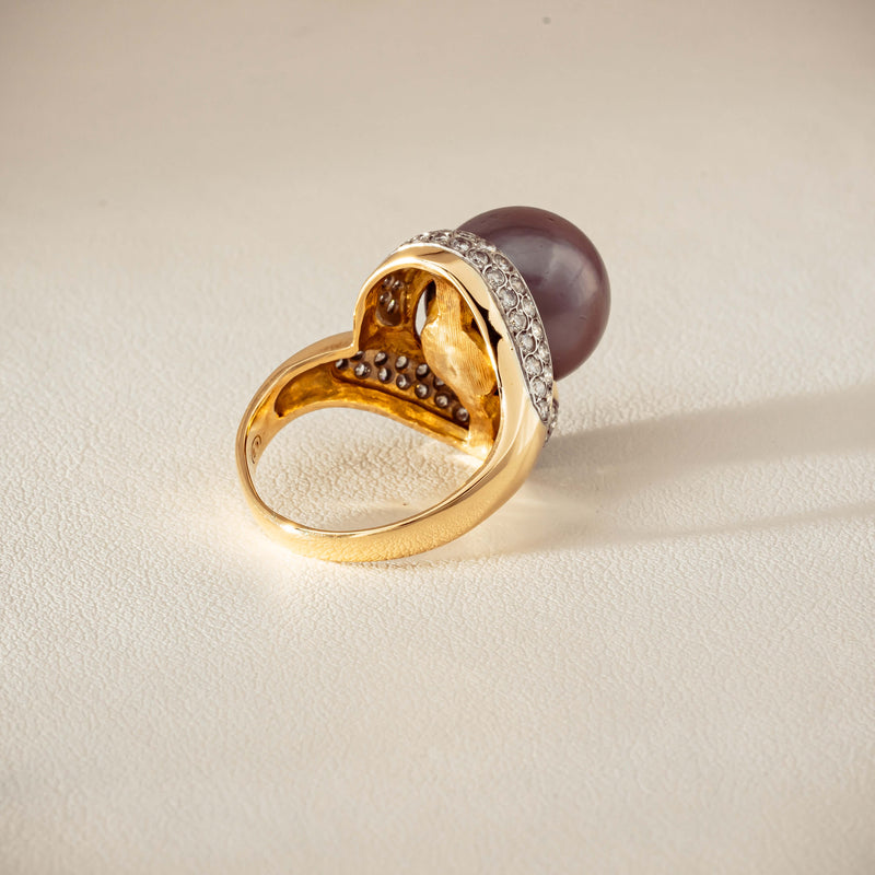 Deja Vu 18ct Yellow Gold 11.8mm Black Pearl & Diamond Ring - Ring - Walker & Hall