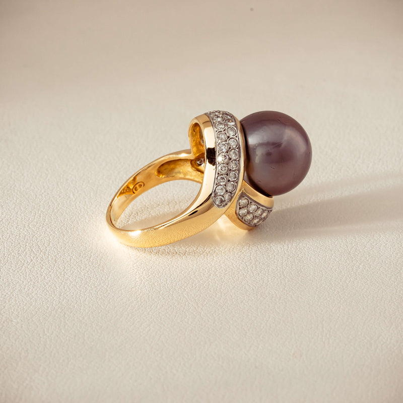 Deja Vu 18ct Yellow Gold 11.8mm Black Pearl & Diamond Ring - Ring - Walker & Hall
