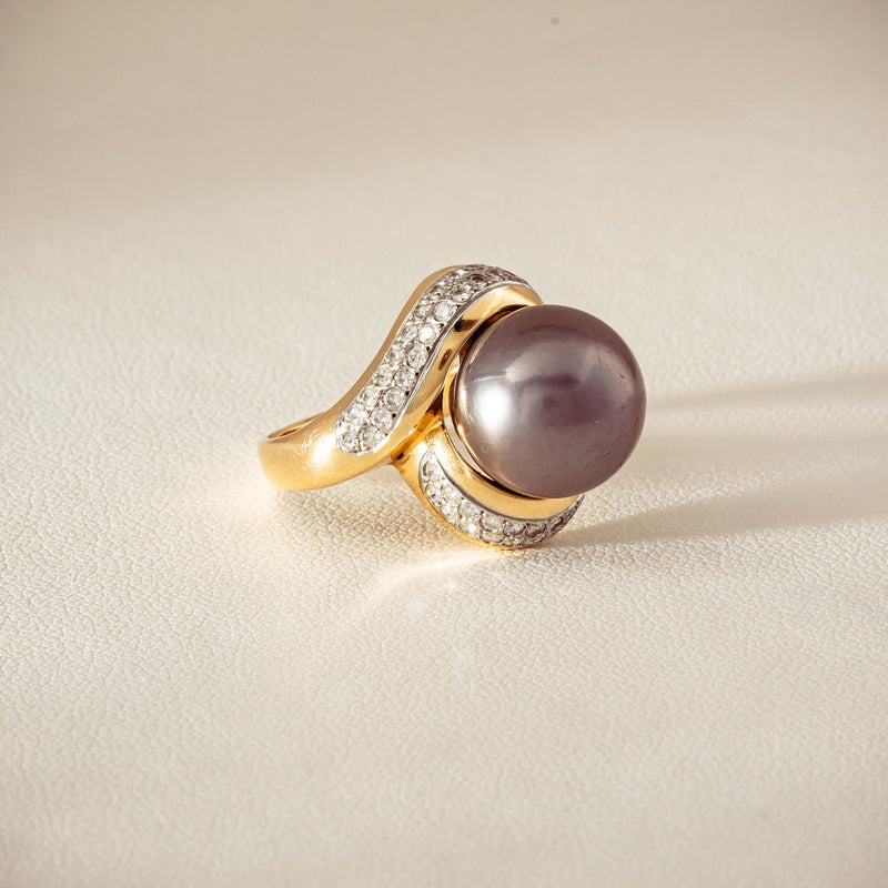 Deja Vu 18ct Yellow Gold 11.8mm Black Pearl & Diamond Ring - Ring - Walker & Hall