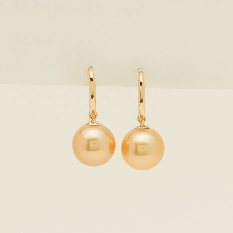 18ct Yellow Gold 11.3mm Golden Pearl Hook Earrings