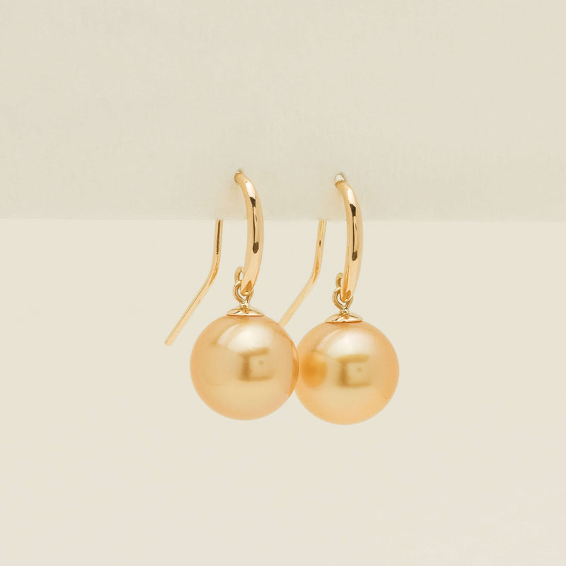 18ct Yellow Gold 11.3mm Golden Pearl Hook Earrings
