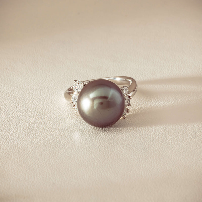 Deja Vu Platinum 12.9mm Black Pearl & Diamond Ring - Ring - Walker & Hall
