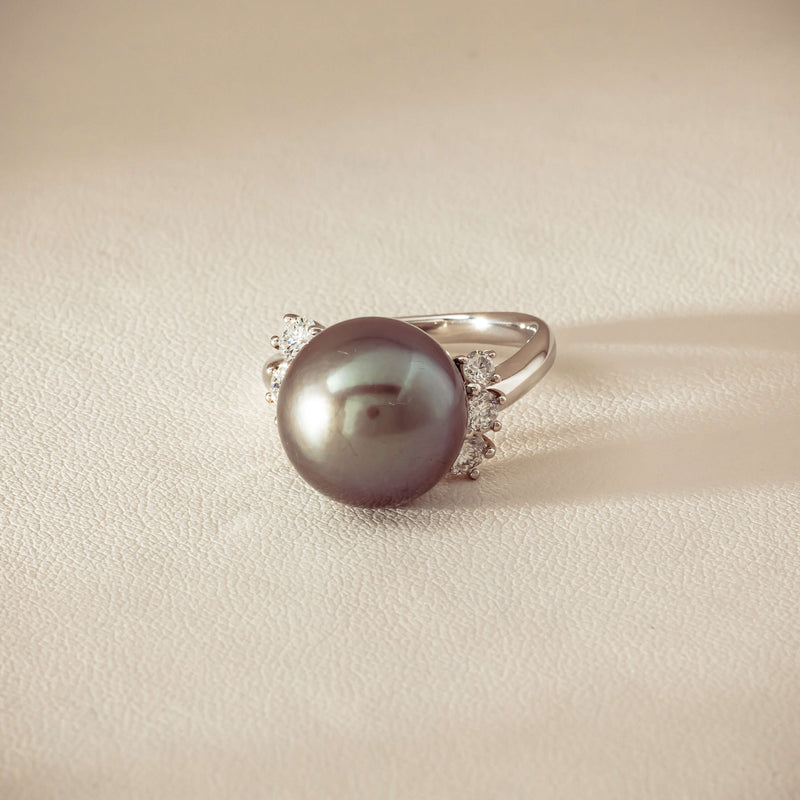 Deja Vu Platinum 12.9mm Black Pearl & Diamond Ring - Ring - Walker & Hall