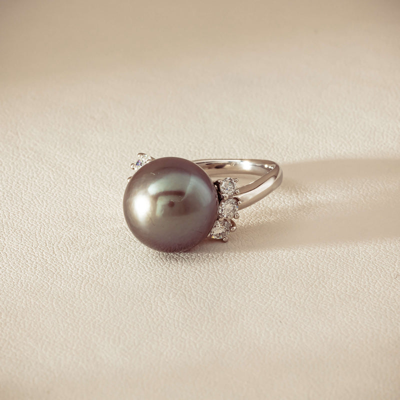 Deja Vu Platinum 12.9mm Black Pearl & Diamond Ring - Ring - Walker & Hall