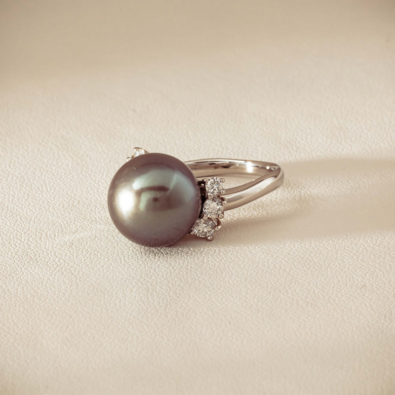 Deja Vu Platinum 12.9mm Black Pearl & Diamond Ring - Ring - Walker & Hall