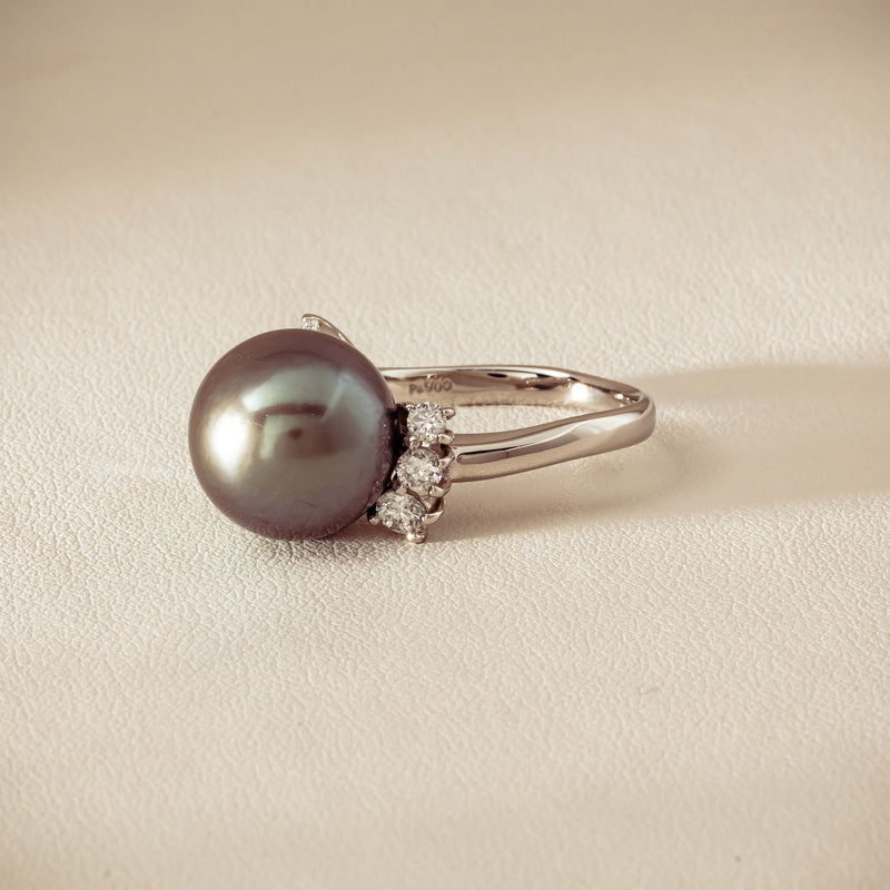 Deja Vu Platinum 12.9mm Black Pearl & Diamond Ring - Ring - Walker & Hall
