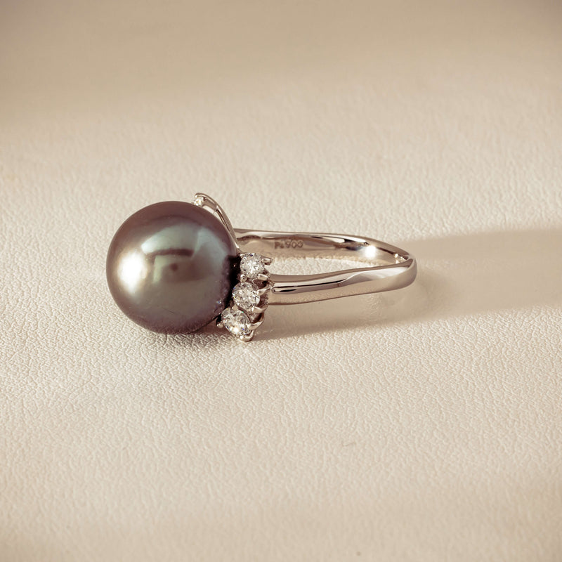 Deja Vu Platinum 12.9mm Black Pearl & Diamond Ring - Ring - Walker & Hall