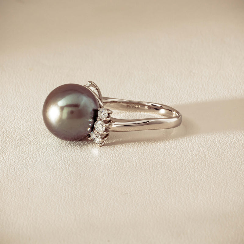 Deja Vu Platinum 12.9mm Black Pearl & Diamond Ring - Ring - Walker & Hall
