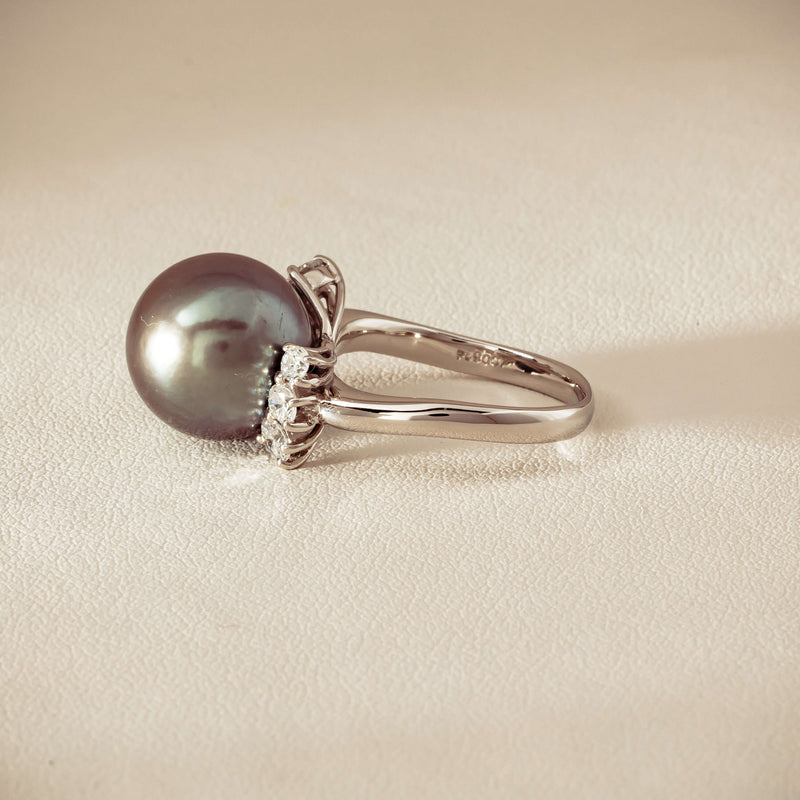 Deja Vu Platinum 12.9mm Black Pearl & Diamond Ring - Ring - Walker & Hall