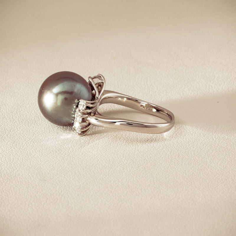 Deja Vu Platinum 12.9mm Black Pearl & Diamond Ring - Ring - Walker & Hall