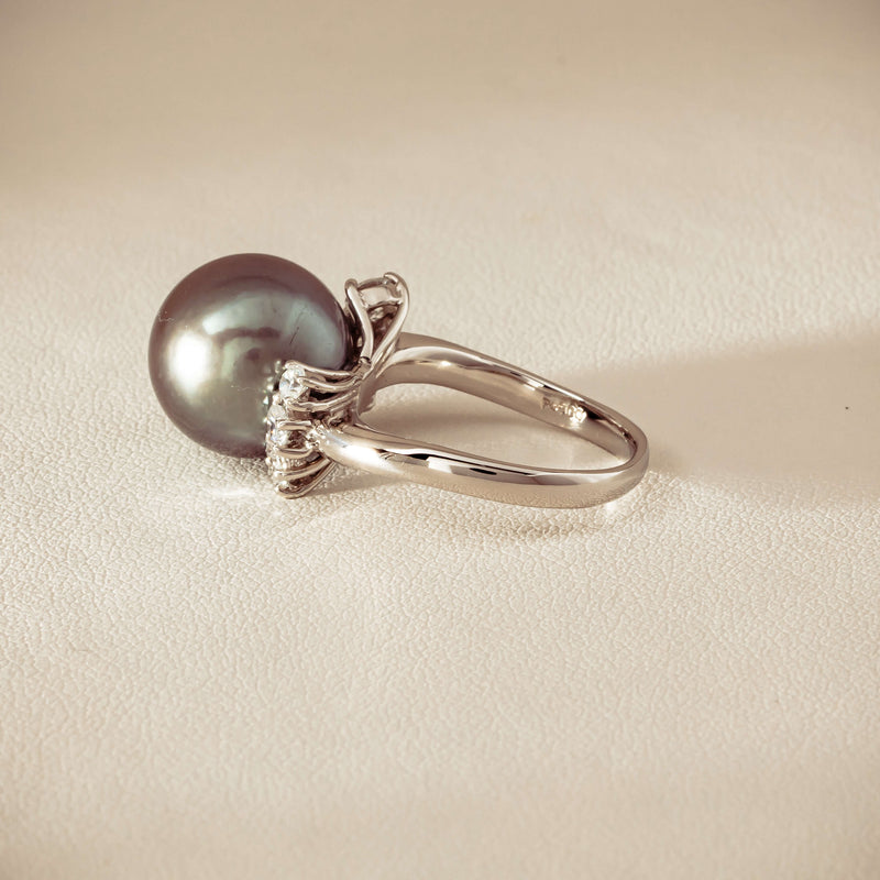 Deja Vu Platinum 12.9mm Black Pearl & Diamond Ring - Ring - Walker & Hall