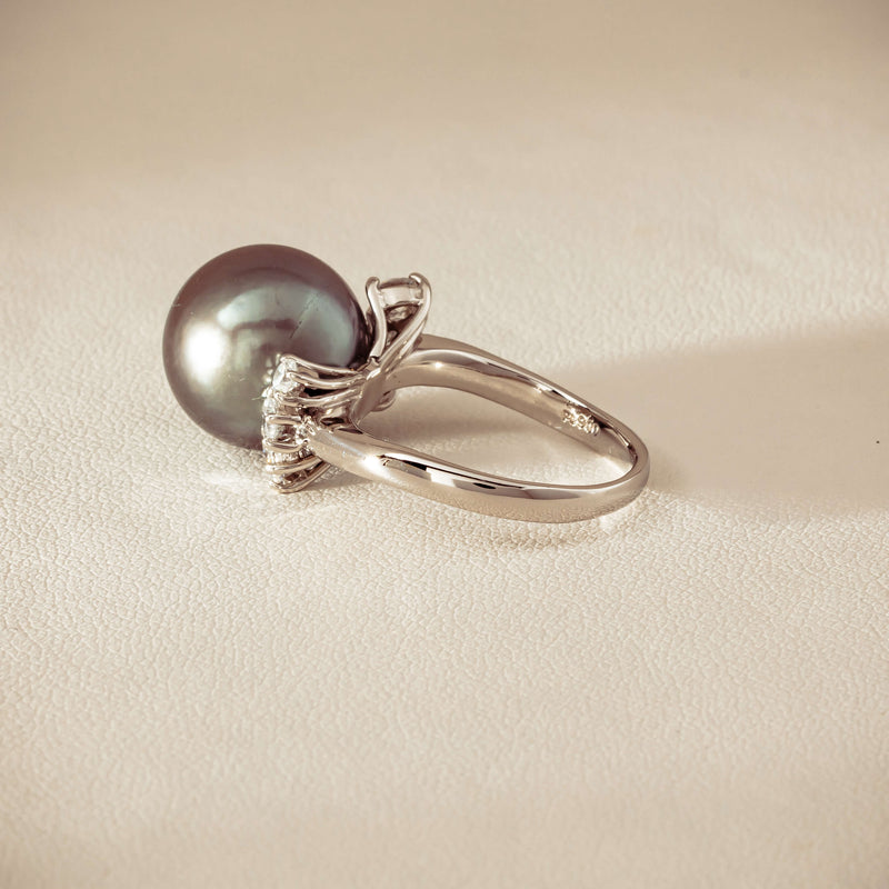 Deja Vu Platinum 12.9mm Black Pearl & Diamond Ring - Ring - Walker & Hall