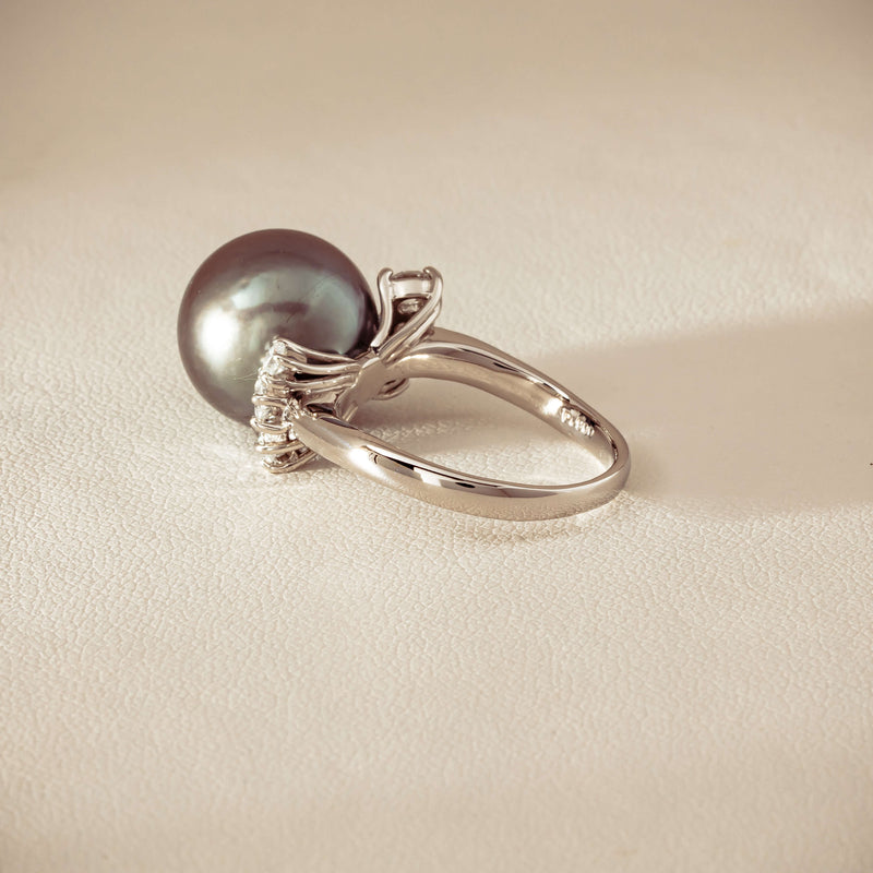 Deja Vu Platinum 12.9mm Black Pearl & Diamond Ring - Ring - Walker & Hall
