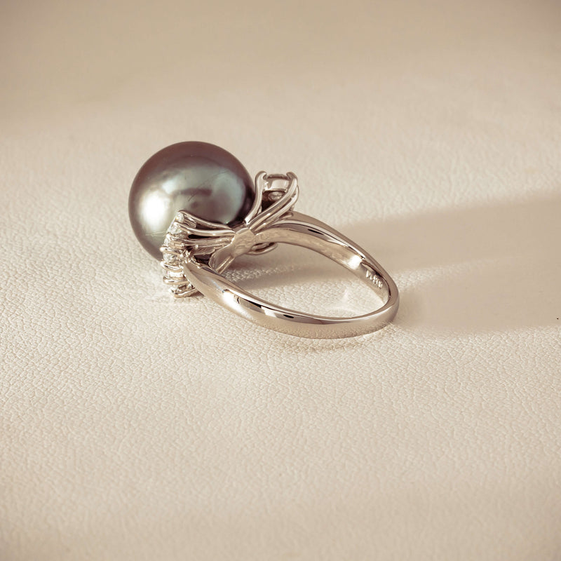 Deja Vu Platinum 12.9mm Black Pearl & Diamond Ring - Ring - Walker & Hall