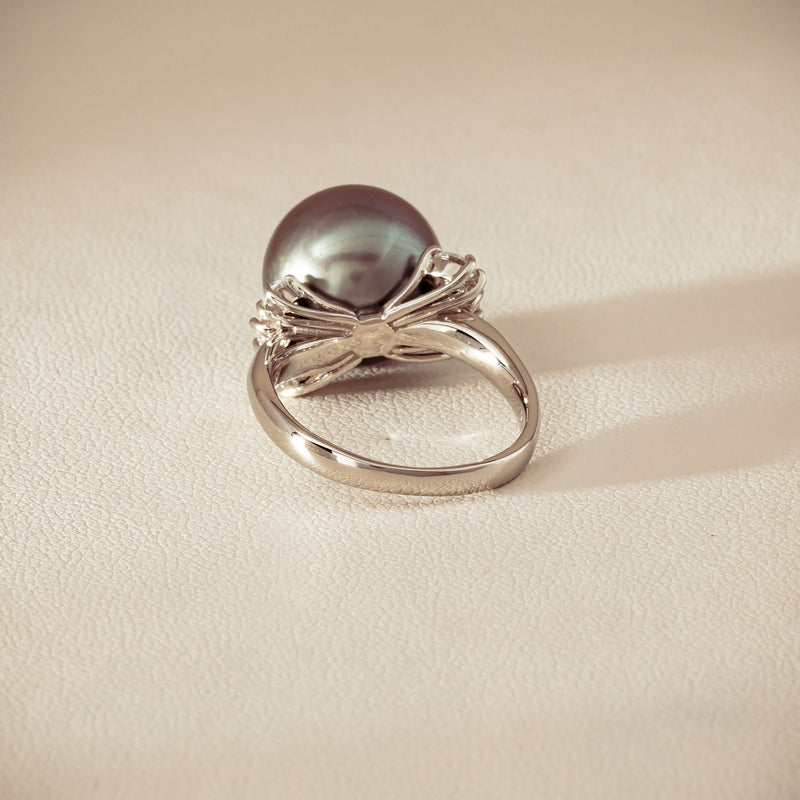 Deja Vu Platinum 12.9mm Black Pearl & Diamond Ring - Ring - Walker & Hall