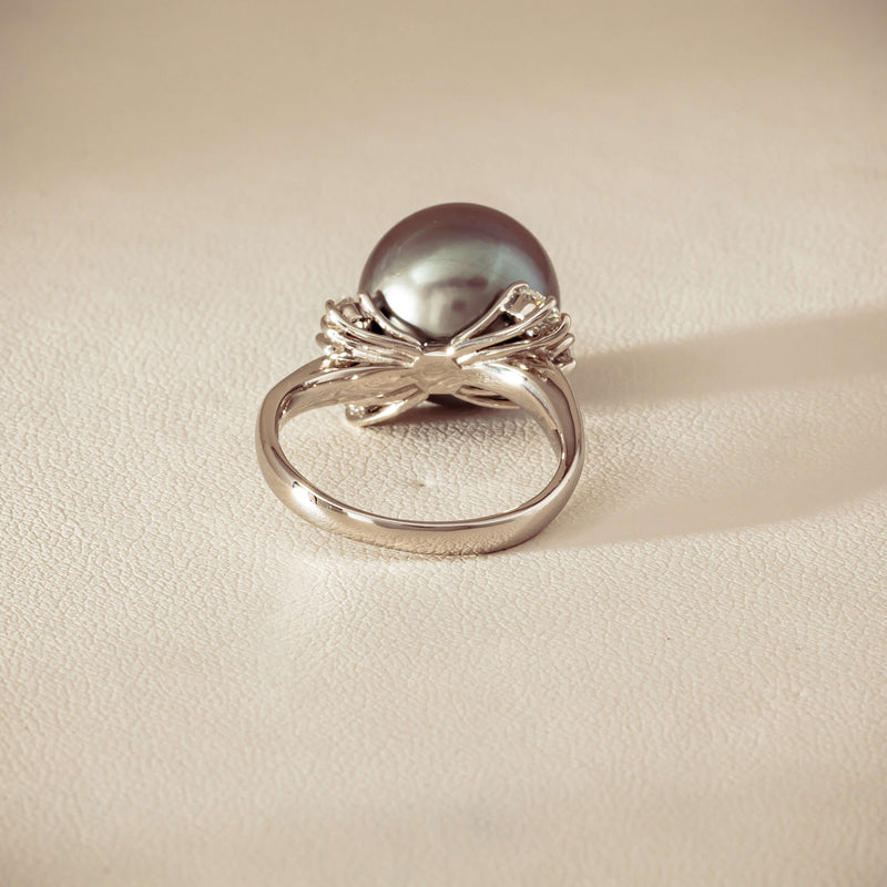 Deja Vu Platinum 12.9mm Black Pearl & Diamond Ring - Ring - Walker & Hall