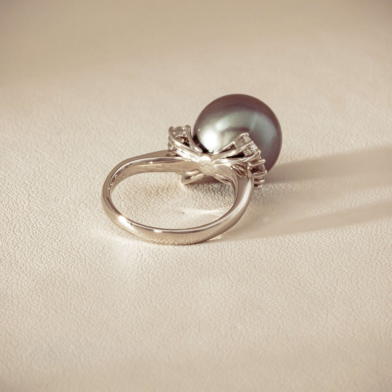 Deja Vu Platinum 12.9mm Black Pearl & Diamond Ring - Ring - Walker & Hall