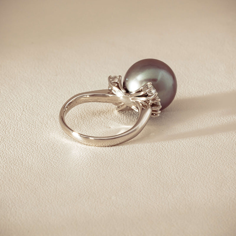 Deja Vu Platinum 12.9mm Black Pearl & Diamond Ring - Ring - Walker & Hall