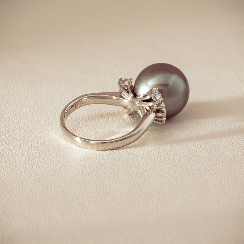 Deja Vu Platinum 12.9mm Black Pearl & Diamond Ring - Ring - Walker & Hall