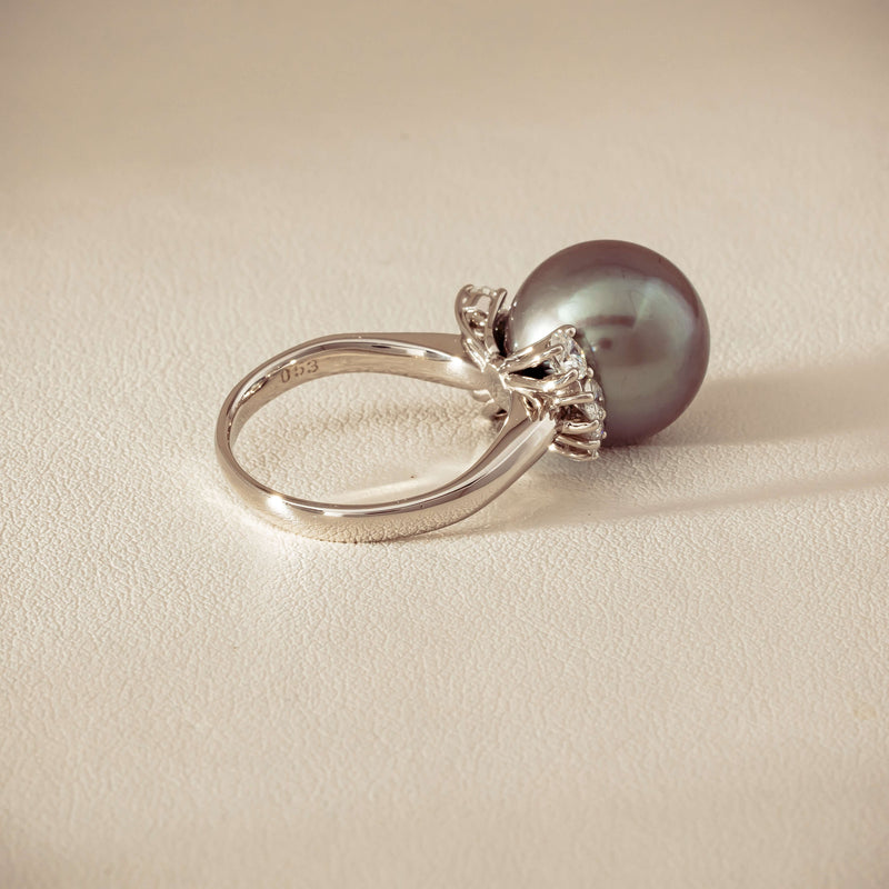 Deja Vu Platinum 12.9mm Black Pearl & Diamond Ring - Ring - Walker & Hall