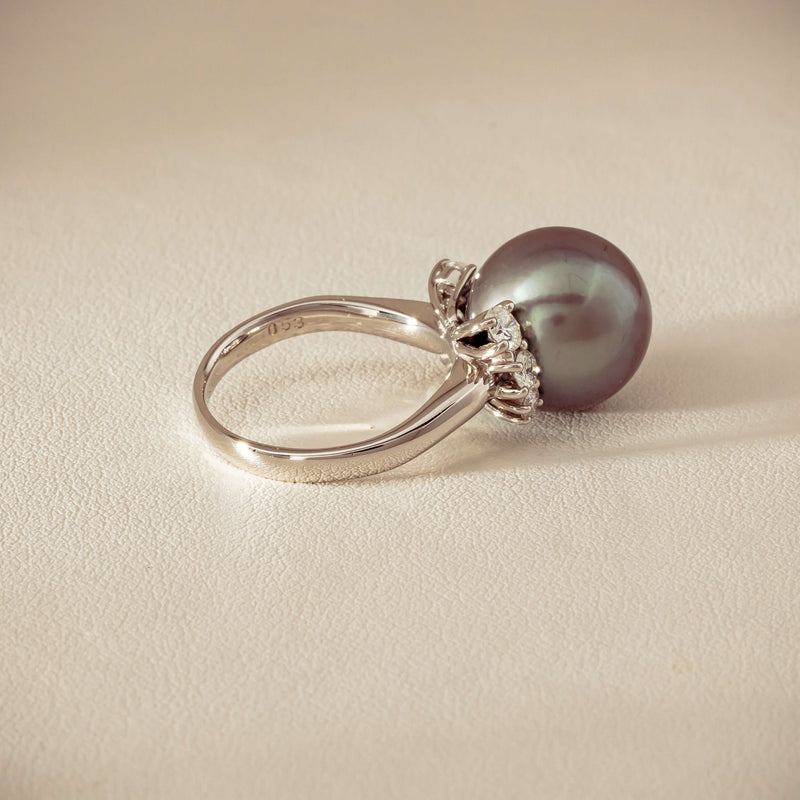 Deja Vu Platinum 12.9mm Black Pearl & Diamond Ring - Ring - Walker & Hall