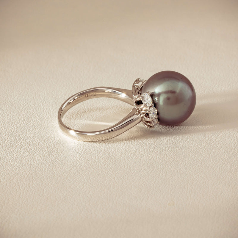 Deja Vu Platinum 12.9mm Black Pearl & Diamond Ring - Ring - Walker & Hall