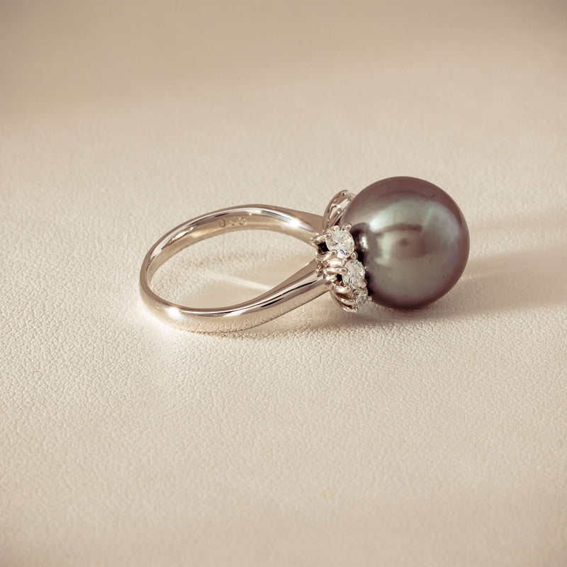 Deja Vu Platinum 12.9mm Black Pearl & Diamond Ring - Ring - Walker & Hall