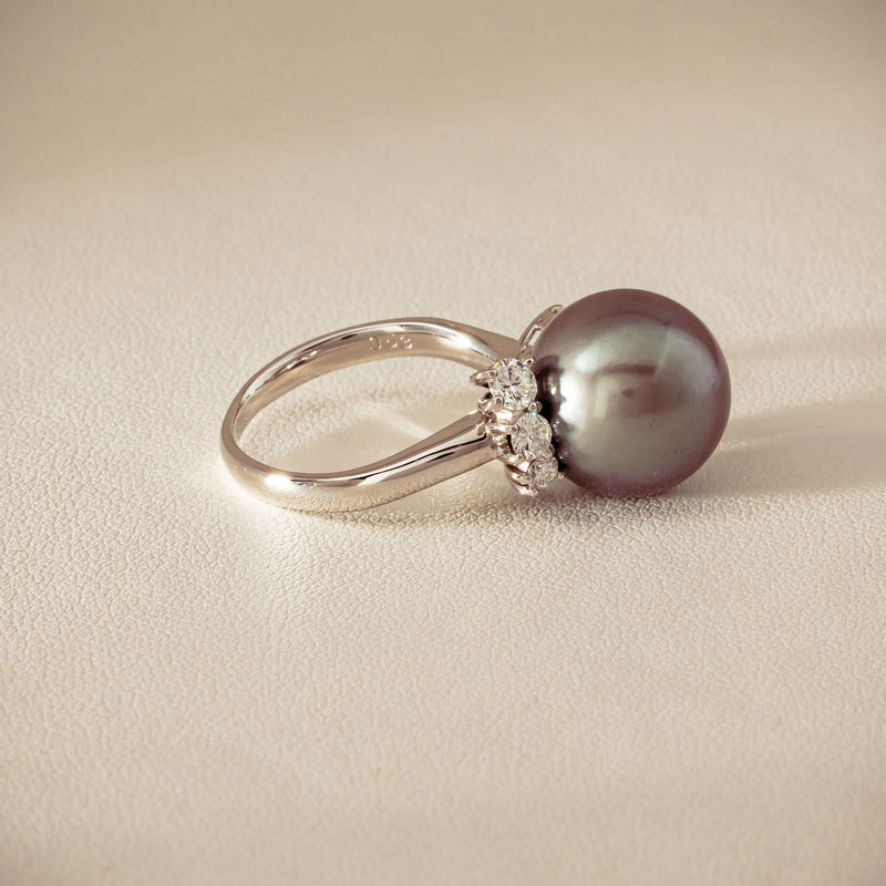 Deja Vu Platinum 12.9mm Black Pearl & Diamond Ring - Ring - Walker & Hall