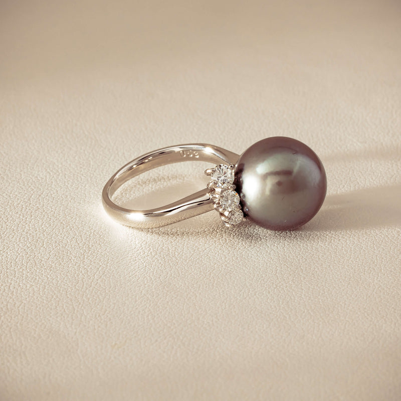 Deja Vu Platinum 12.9mm Black Pearl & Diamond Ring - Ring - Walker & Hall