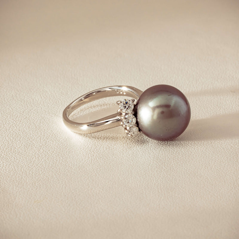 Deja Vu Platinum 12.9mm Black Pearl & Diamond Ring - Ring - Walker & Hall