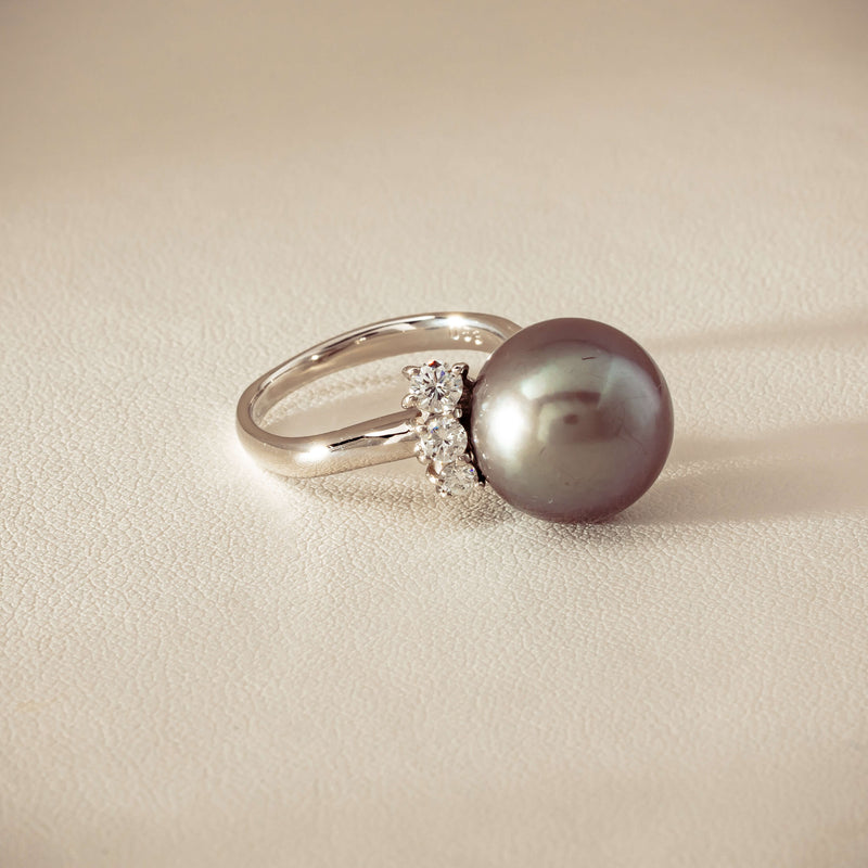 Deja Vu Platinum 12.9mm Black Pearl & Diamond Ring - Ring - Walker & Hall
