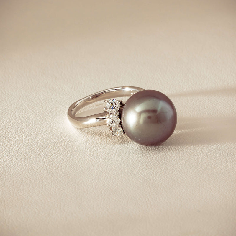 Deja Vu Platinum 12.9mm Black Pearl & Diamond Ring - Ring - Walker & Hall