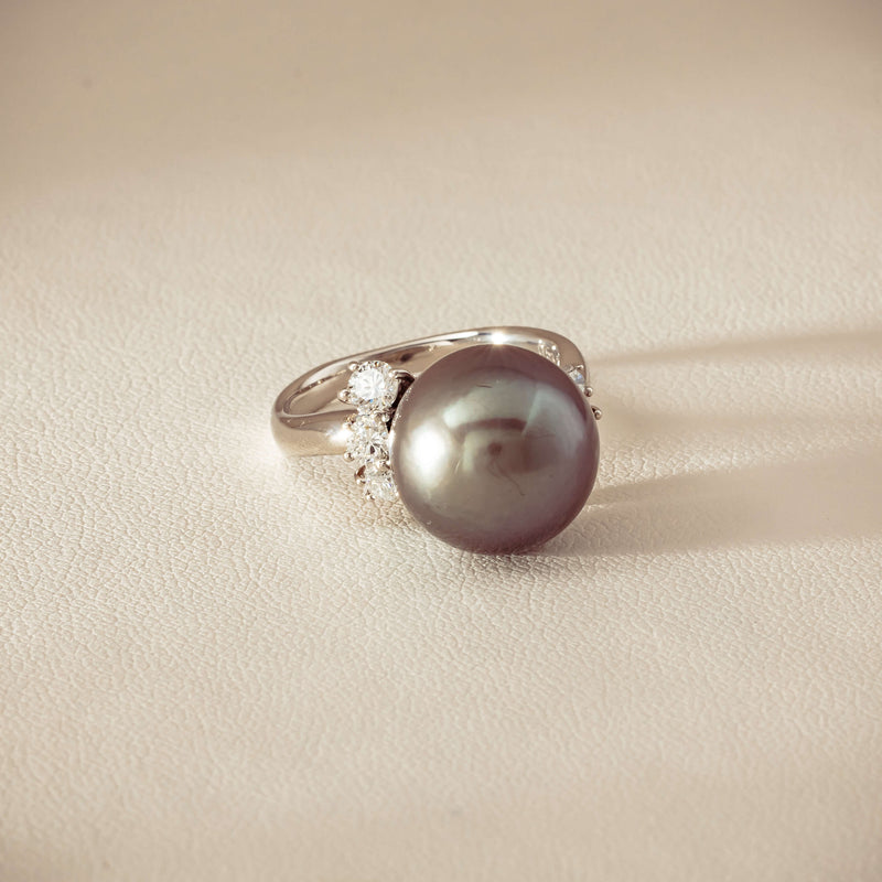 Deja Vu Platinum 12.9mm Black Pearl & Diamond Ring - Ring - Walker & Hall