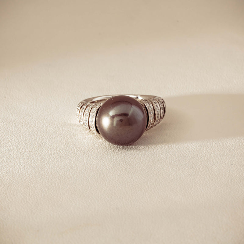 Deja Vu Platinum 13mm Black Pearl & Diamond Ring - Ring - Walker & Hall