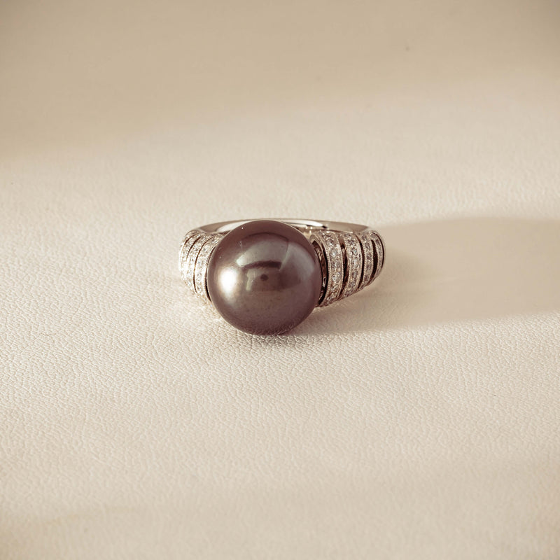 Deja Vu Platinum 13mm Black Pearl & Diamond Ring - Ring - Walker & Hall