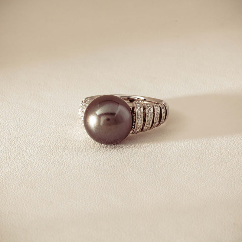 Deja Vu Platinum 13mm Black Pearl & Diamond Ring - Ring - Walker & Hall