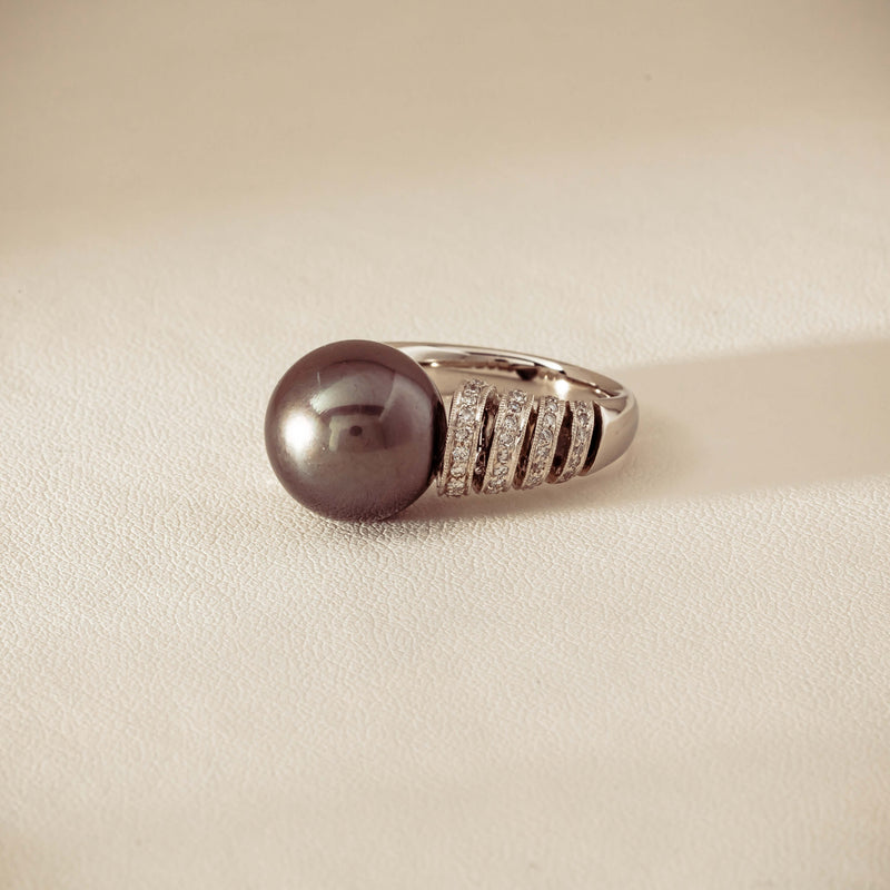 Deja Vu Platinum 13mm Black Pearl & Diamond Ring - Ring - Walker & Hall