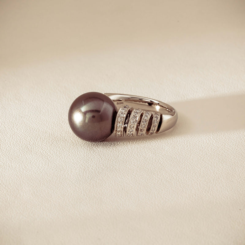 Deja Vu Platinum 13mm Black Pearl & Diamond Ring - Ring - Walker & Hall
