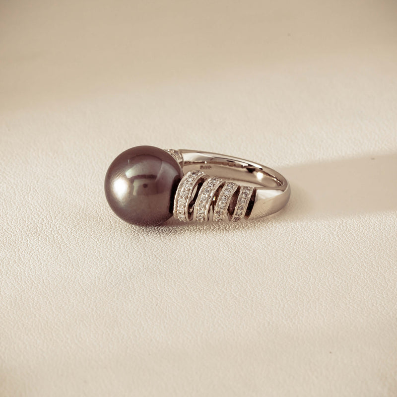 Deja Vu Platinum 13mm Black Pearl & Diamond Ring - Ring - Walker & Hall