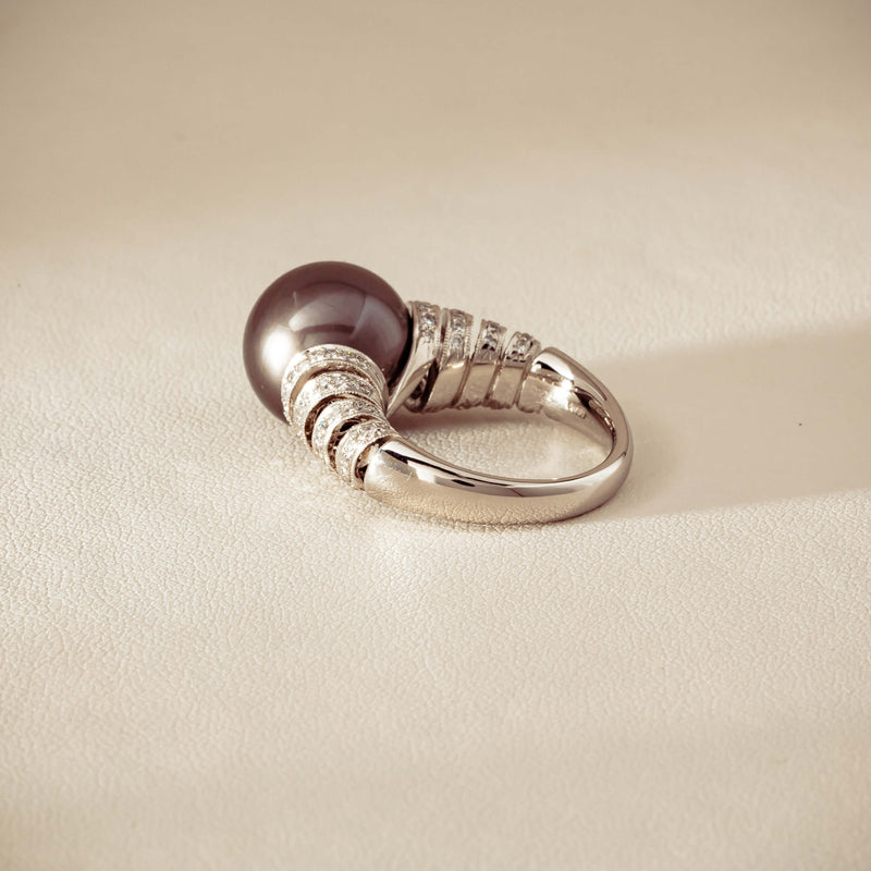 Deja Vu Platinum 13mm Black Pearl & Diamond Ring - Ring - Walker & Hall