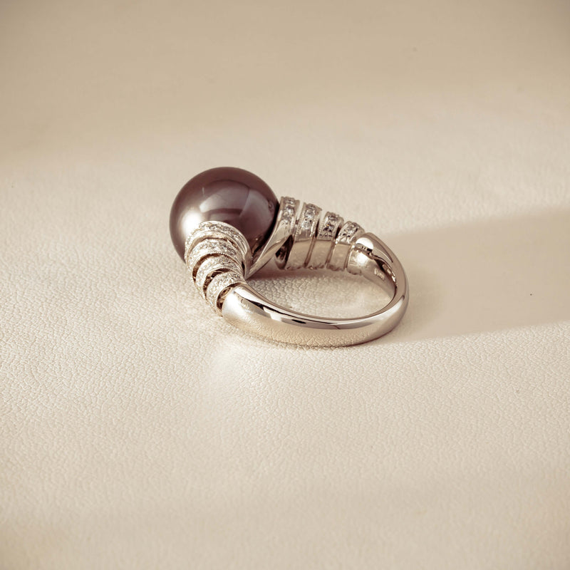 Deja Vu Platinum 13mm Black Pearl & Diamond Ring - Ring - Walker & Hall
