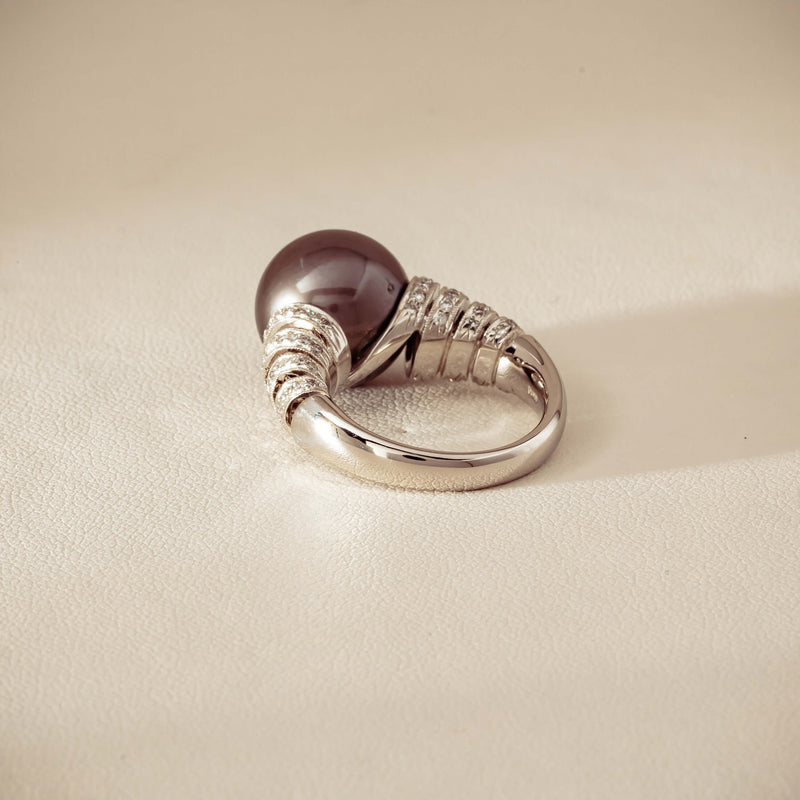 Deja Vu Platinum 13mm Black Pearl & Diamond Ring - Ring - Walker & Hall