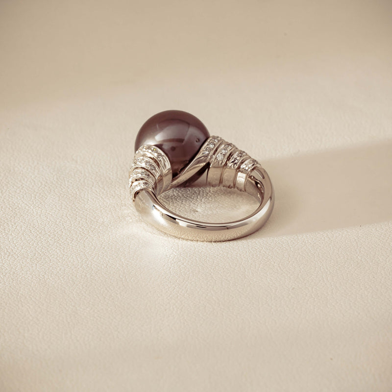 Deja Vu Platinum 13mm Black Pearl & Diamond Ring - Ring - Walker & Hall