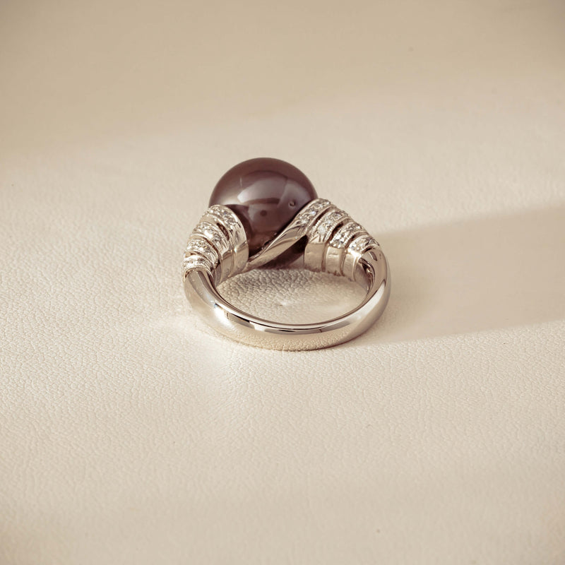 Deja Vu Platinum 13mm Black Pearl & Diamond Ring - Ring - Walker & Hall