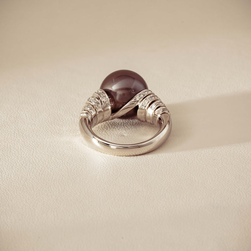 Deja Vu Platinum 13mm Black Pearl & Diamond Ring - Ring - Walker & Hall